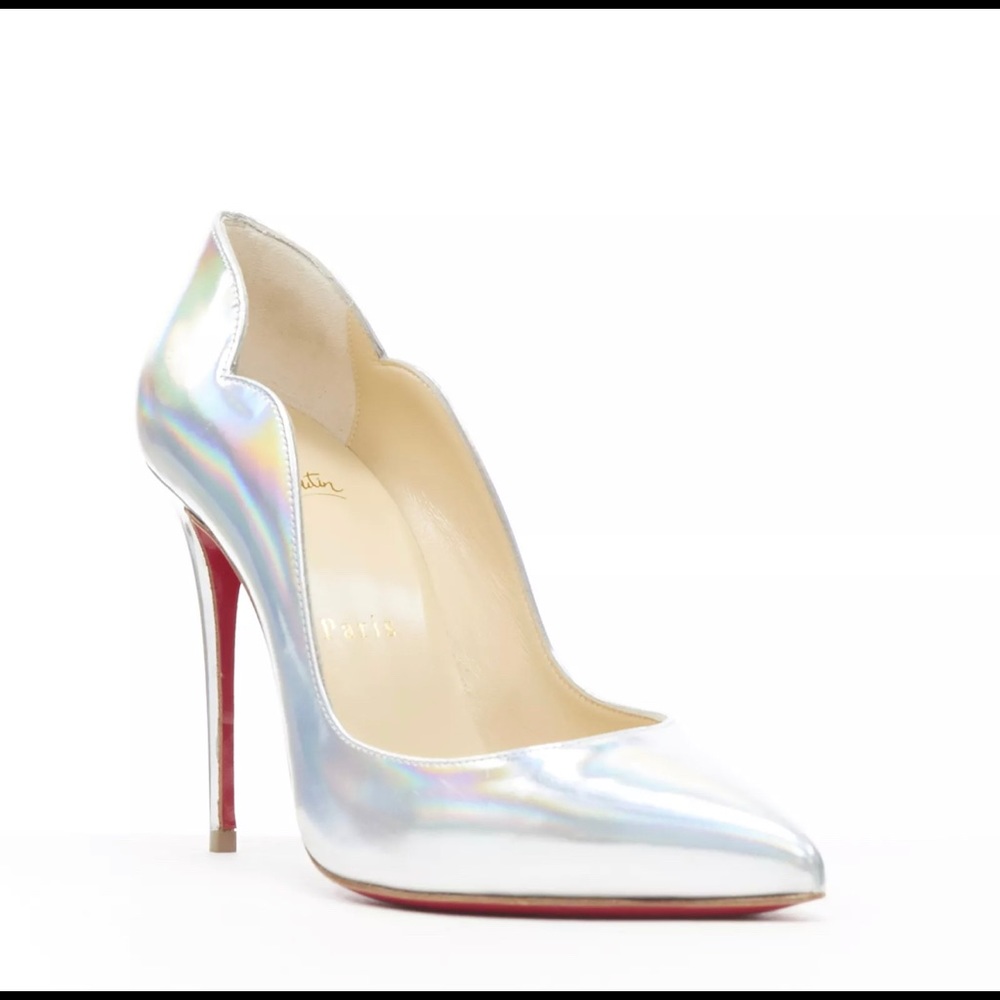 Christian Loubiton Hot Chick Silver Holographic patent leather Size 36.5 NEW